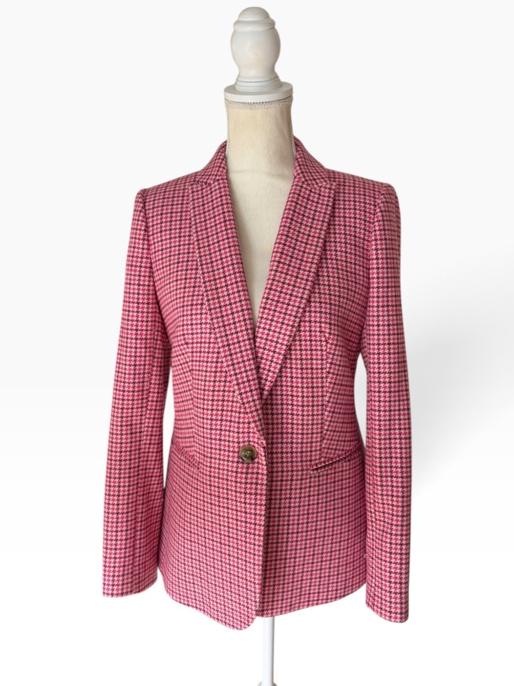 J.Crew Pink Houndstooth Wool Blend Blazer Women's Size 6 BA808
